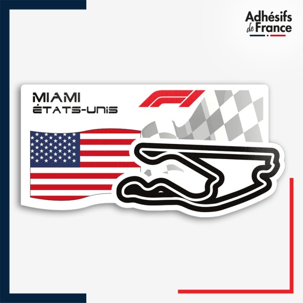 Sticker Formule 1 - Circuit F1 de Miami avec drapeau des Etats-Unis