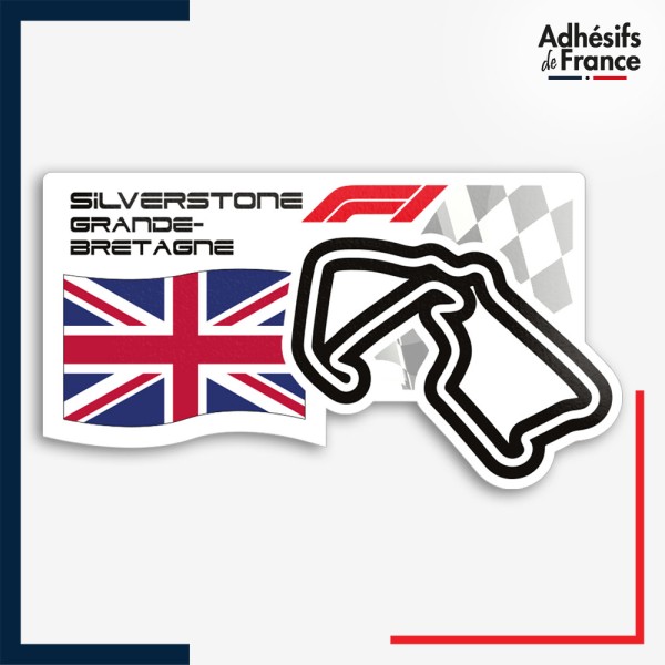 Sticker Formule 1 - Circuit F1 de Silverstone avec drapeau de Grande-Bretagne