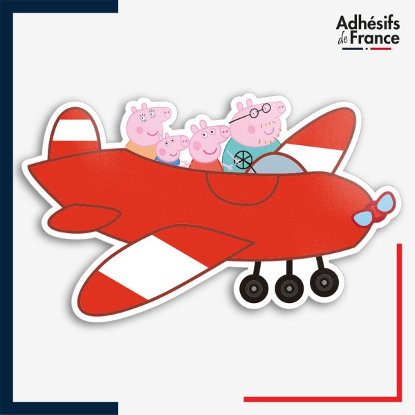 Sticker Peppa Pig - Famille Pig en avion