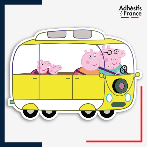 Sticker Peppa Pig - Famille Pig en camping-car