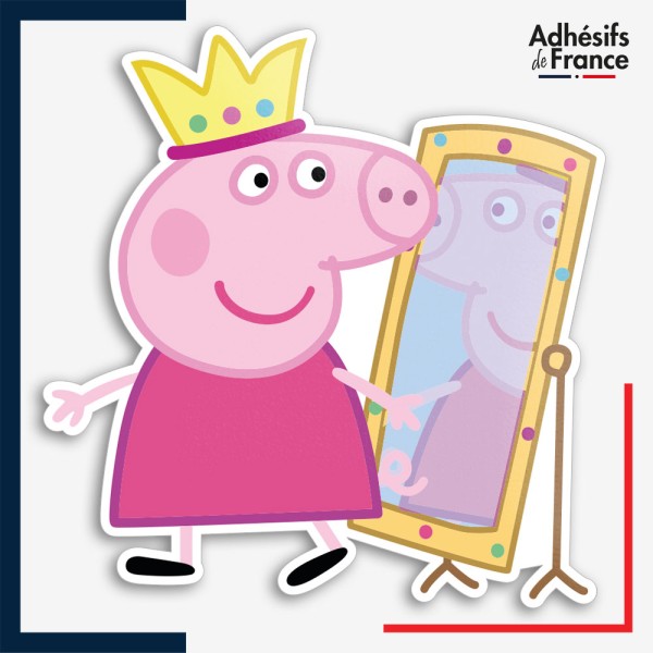 Sticker Peppa Pig - Peppa en princesse devant son miroir