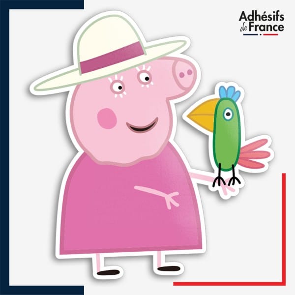Sticker Peppa Pig - Mamie Pig avec son perroquet