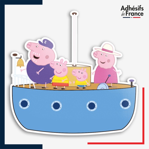 Sticker Peppa Pig - Famille Pig en bateau