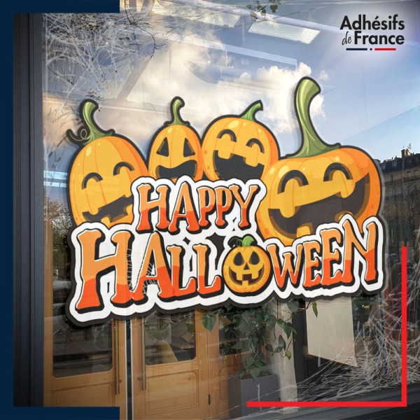 Sticker sur vitre Halloween Happy Halloween et citrouilles amusantes