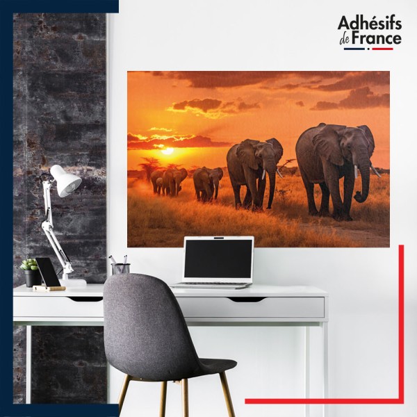 sticker murale décor animaux Troupeau d'éléphants